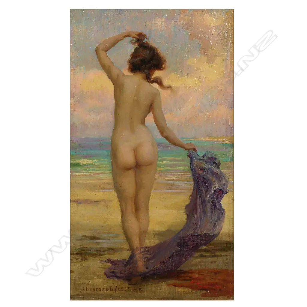 William Hounsom Byles (R.B.A. UK 1872-1940) untitled young woman beach bather, Image 1++