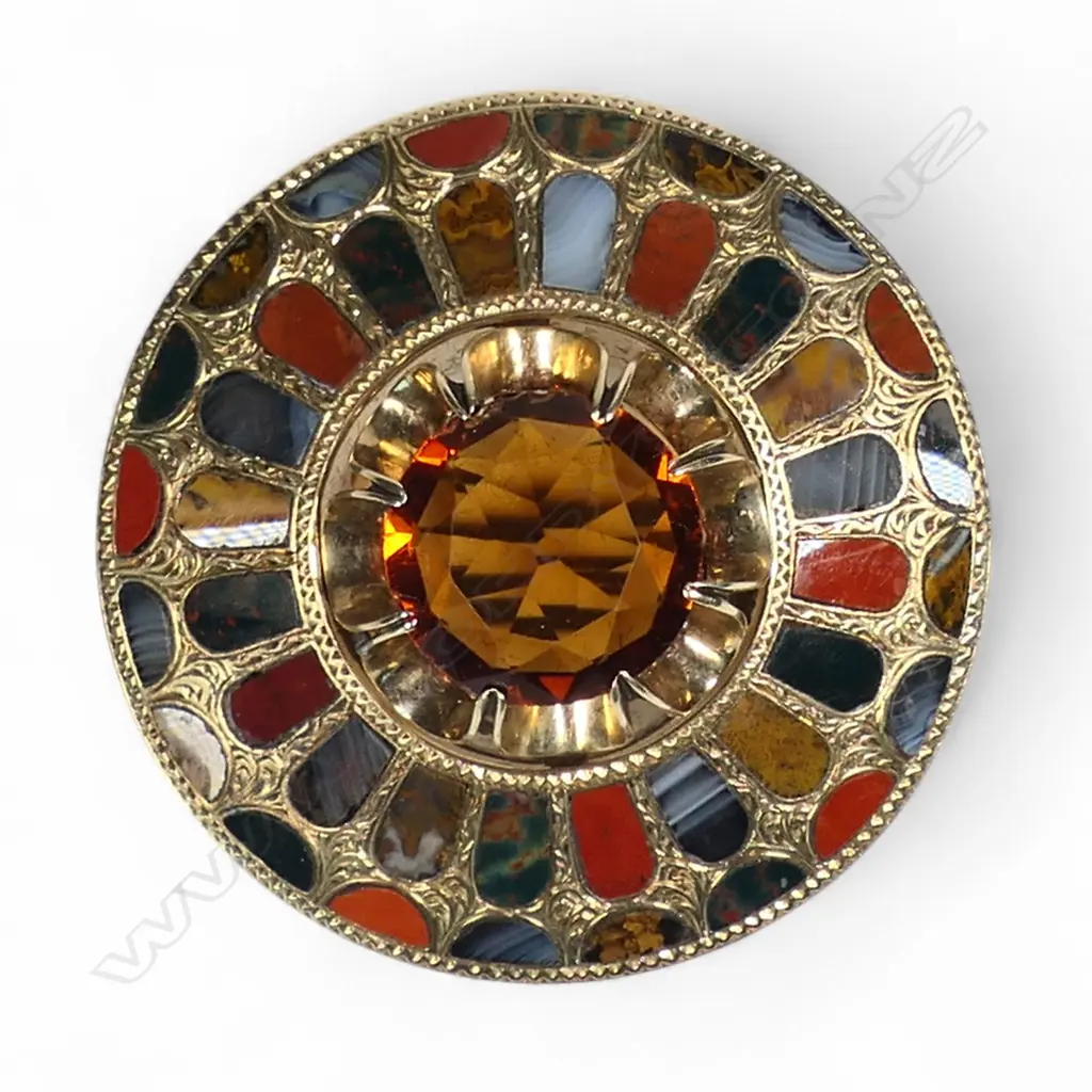A c.1900 Scottish multi stone set shield form brooch, Image 1++