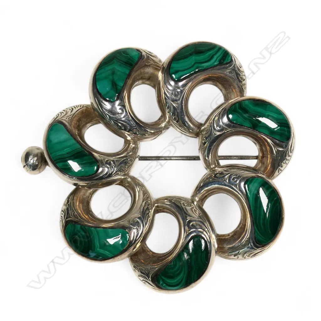 A late Victorian silver and malachite radiating brooch, Image 1++