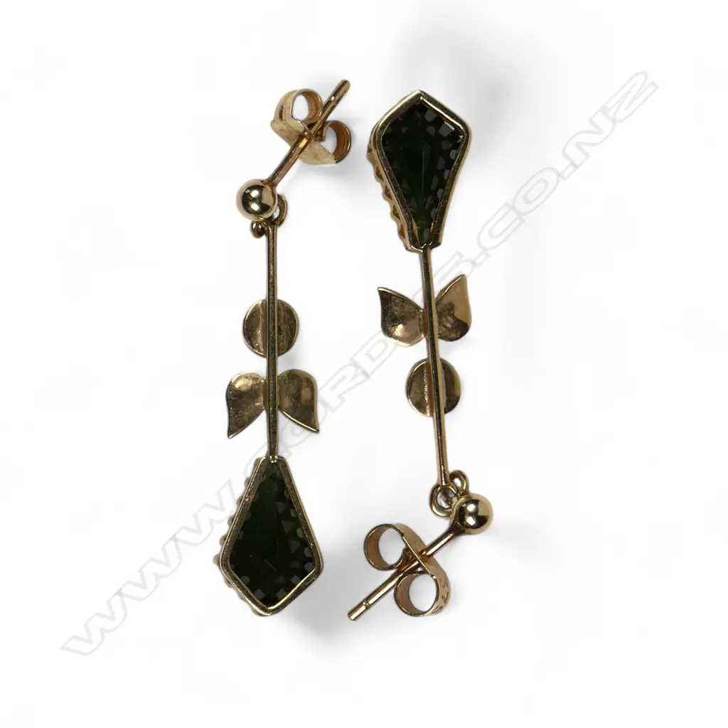 An Edwardian 9ct gold tourmaline and pearl necklace and earring set, Image 1++
