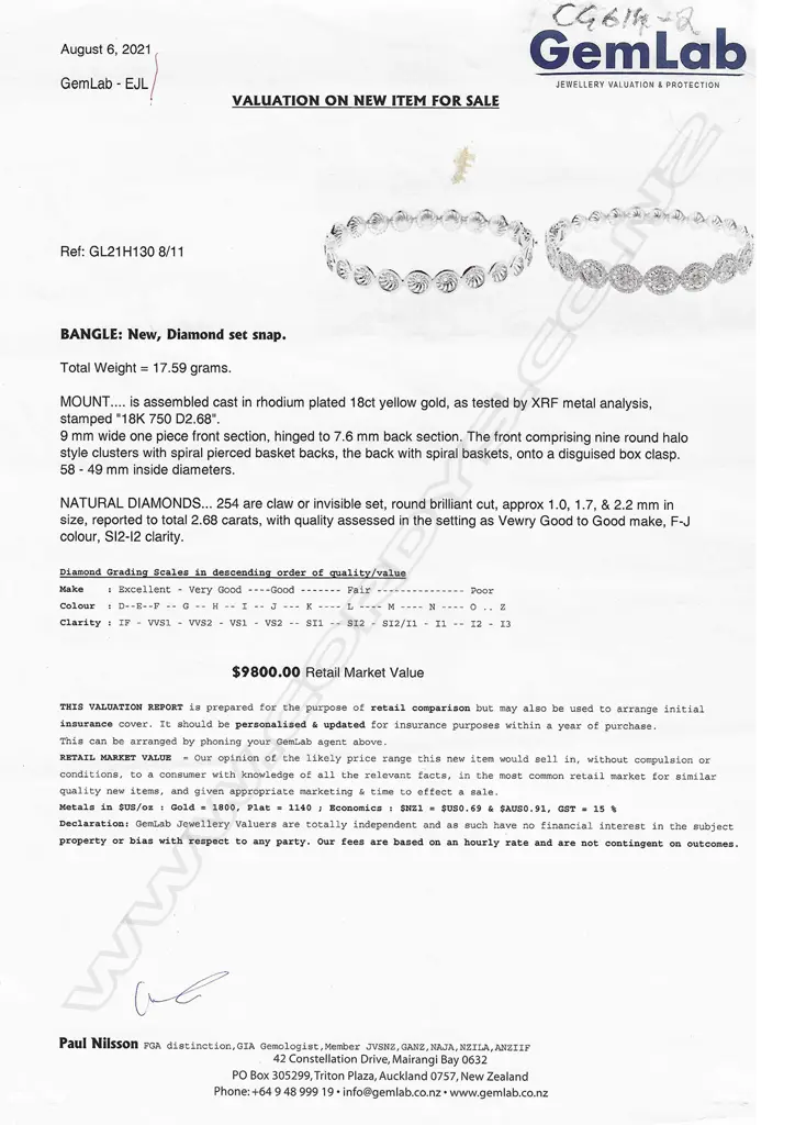 An 18ct white gold and multi diamond bangle, Image 1++