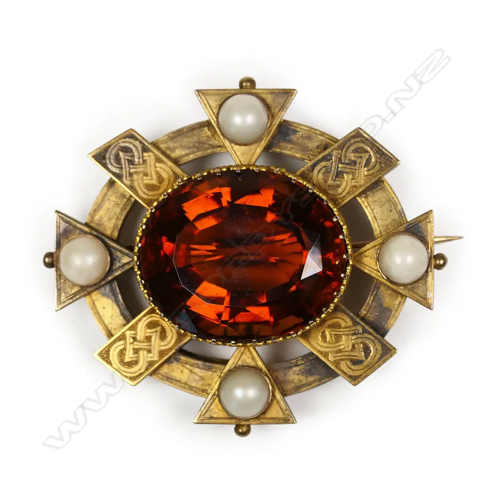 A late Victorian 9ct gold and gem set large designer brooch, Image 1++