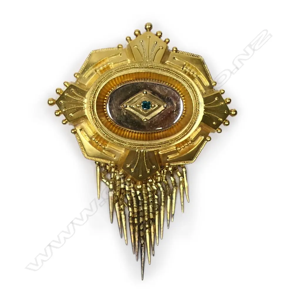 A Victorian Etruscan revival gilded 9ct gold large brooch, Image 1++