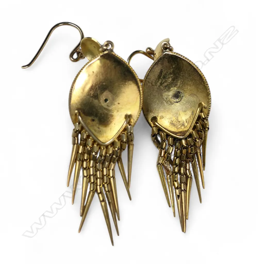 A pair of Victorian 9ct gold Etruscan style tassel earrings, Image 1++