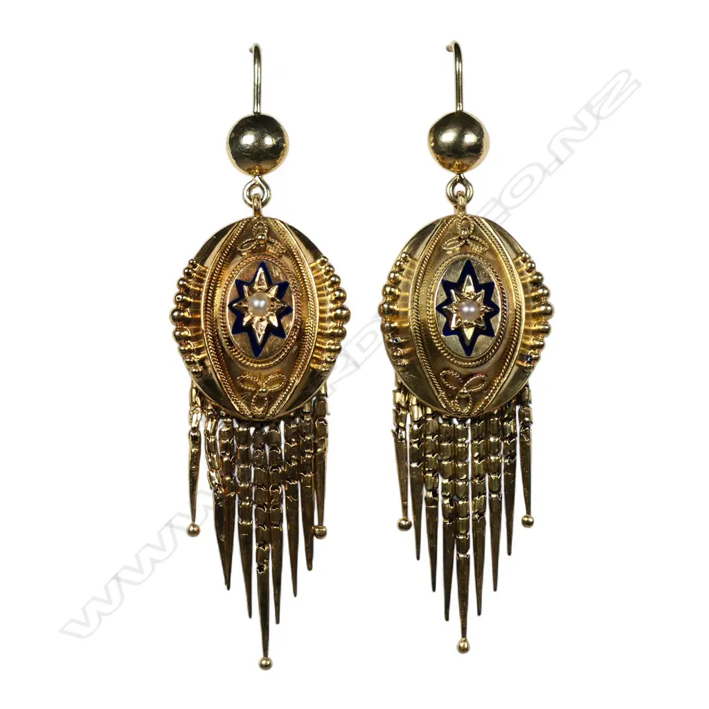 A pair of Victorian 9ct gold drop earrings, Image 1++