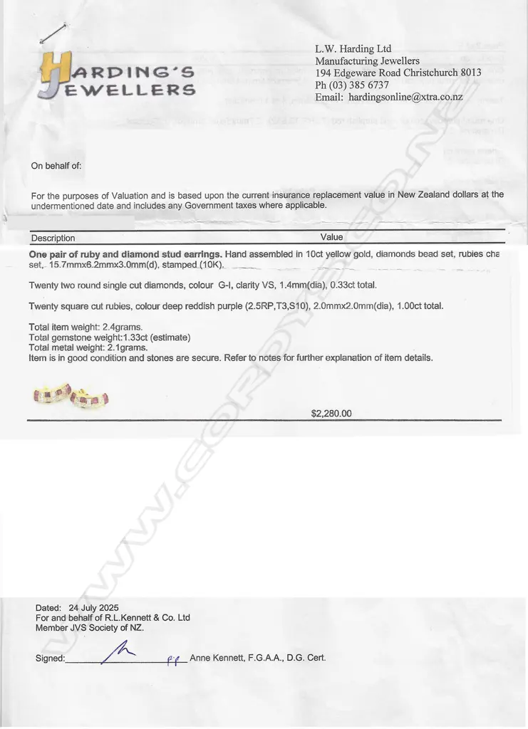 A pair of 10ct gold ruby and diamond earrings, Image 1++