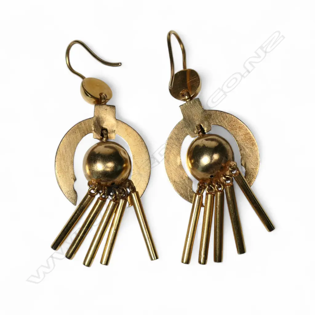 A pair of quality Victorian gold enamel and pearl drop earrings, Image 1++
