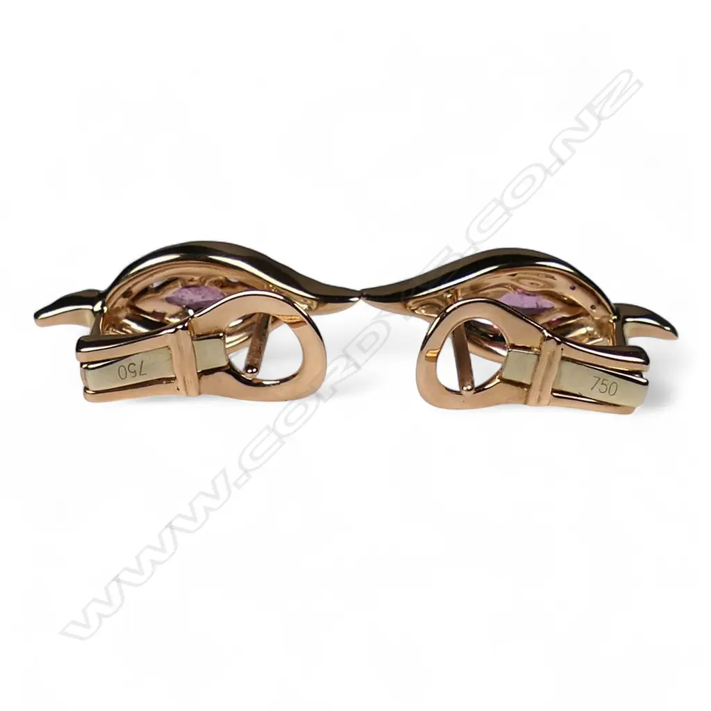 A pair of 18ct gold pink sapphire and diamond earrings, Image 1++