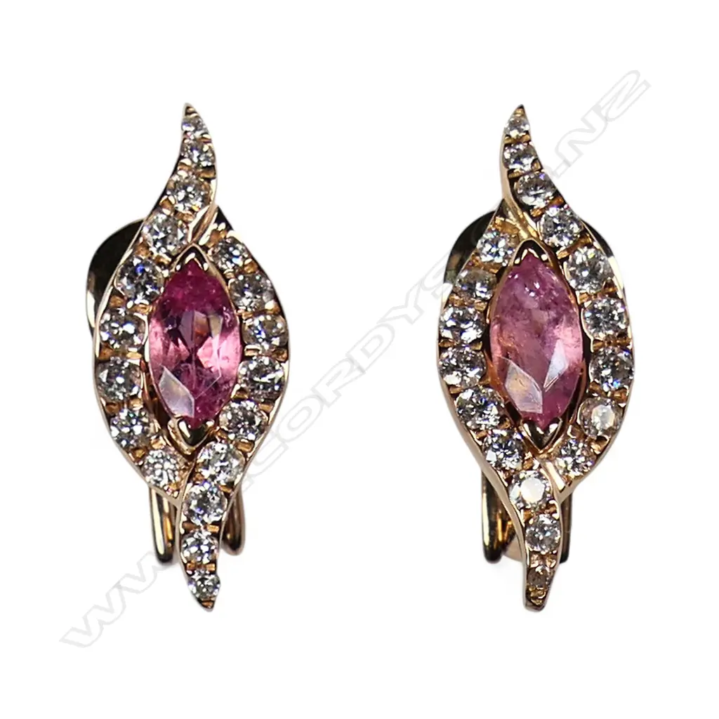 A pair of 18ct gold pink sapphire and diamond earrings, Image 1++