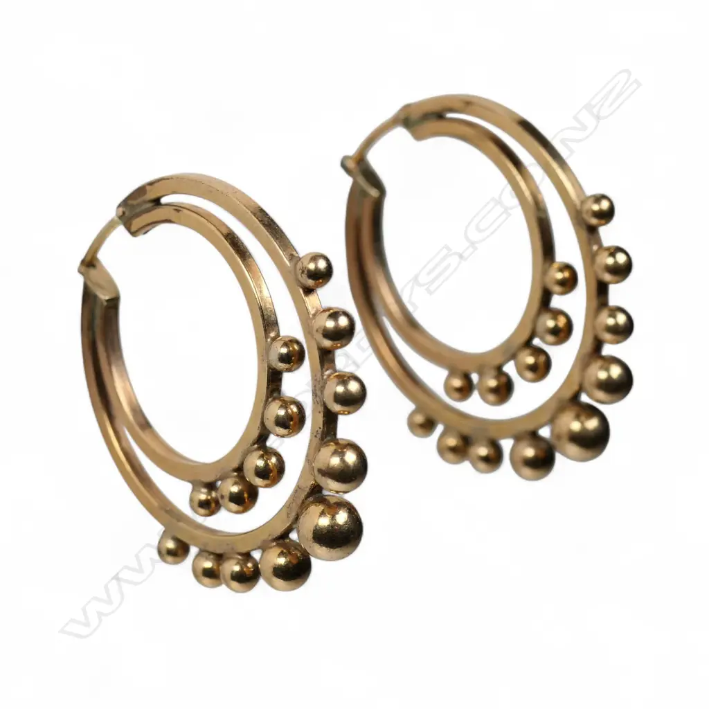 A pair of large vintage 9ct gold double circle earrings, Image 1++