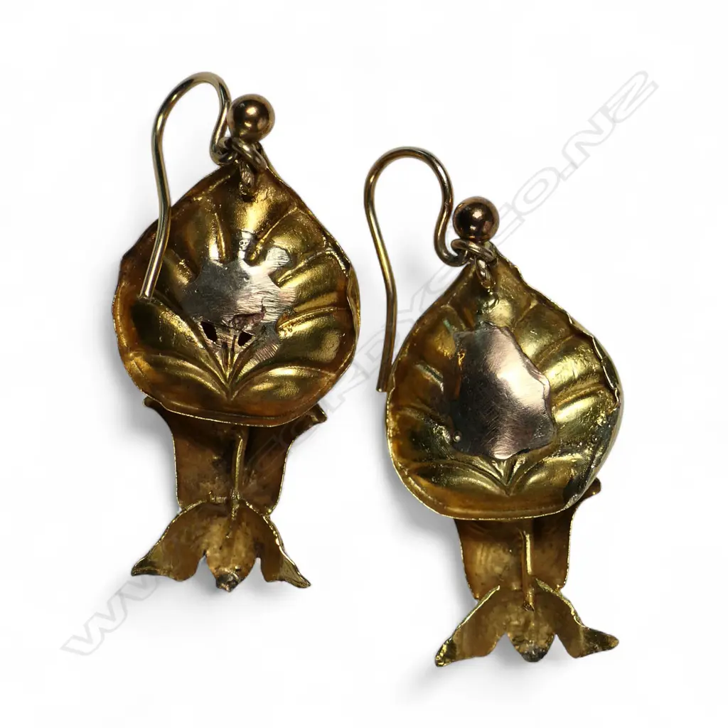 A pair of Victorian 9ct gold and red stone earrings, Image 1++
