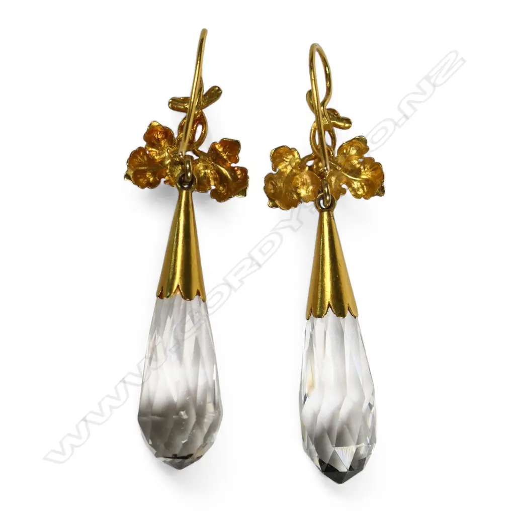 A pair of 19thC 18ct gold and crystal drop earrings, Image 1++