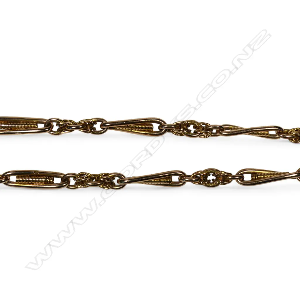 A c.1900 15ct gilded rose gold fancy link Albert chain, Image 1++