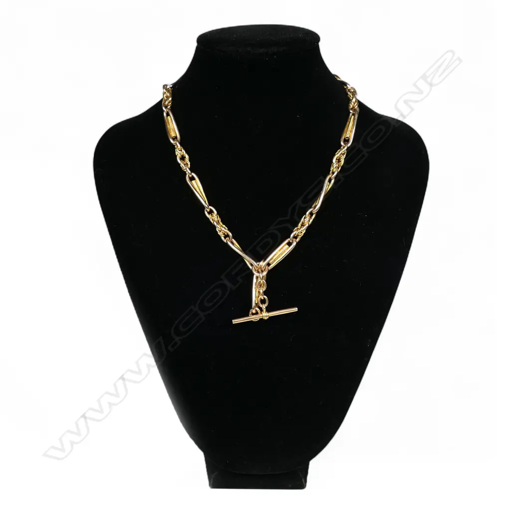 A c.1900 15ct gilded rose gold fancy link Albert chain, Image 1++