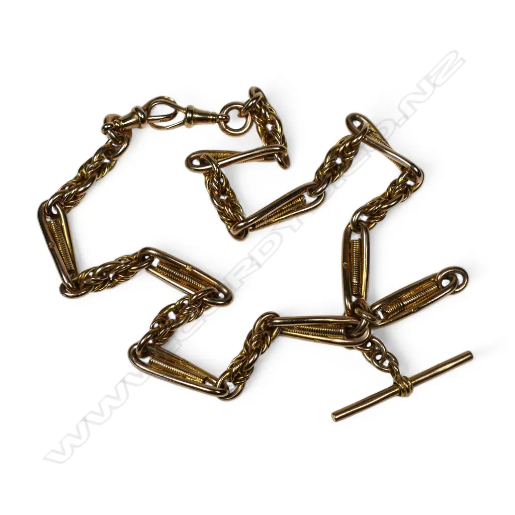A c.1900 15ct gilded rose gold fancy link Albert chain, Image 1++