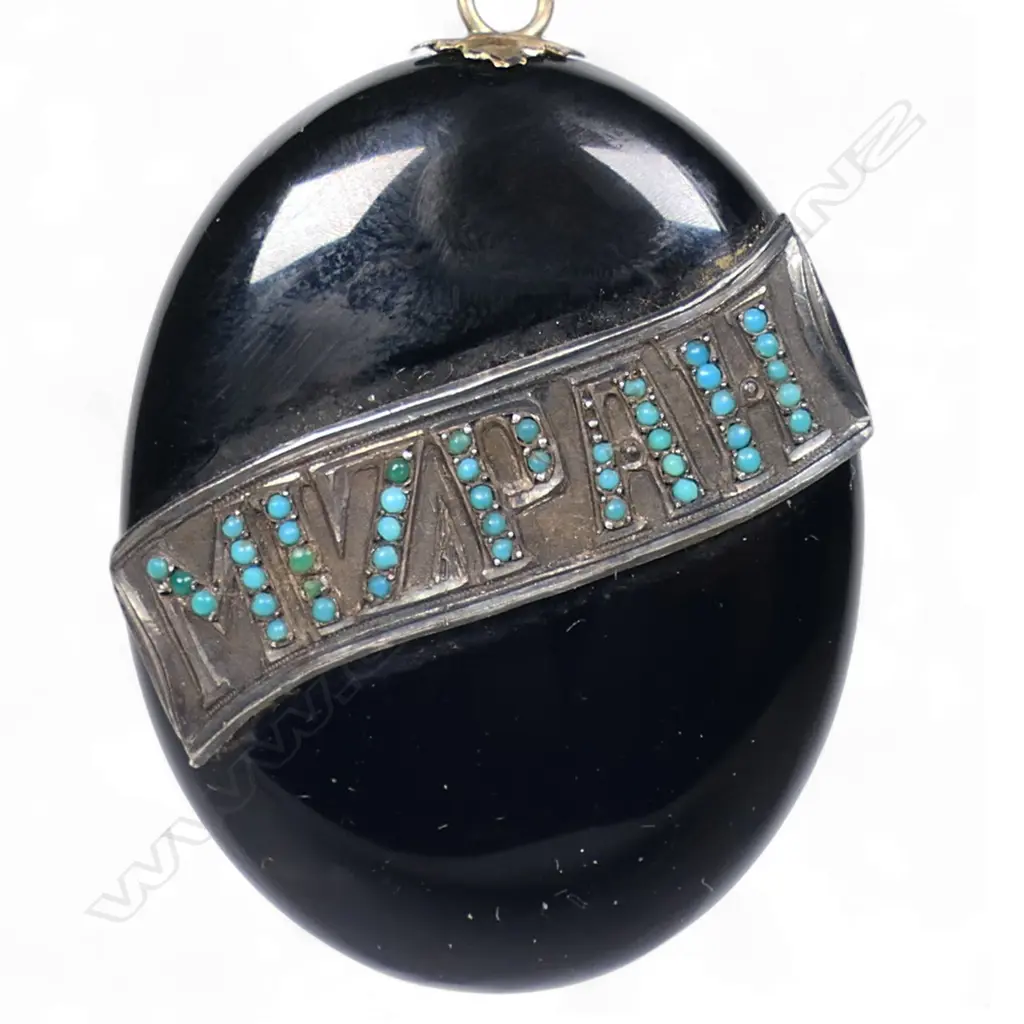 A Victorian black enamelled and gem set 'MIZPAH' large pendant, Image 1++