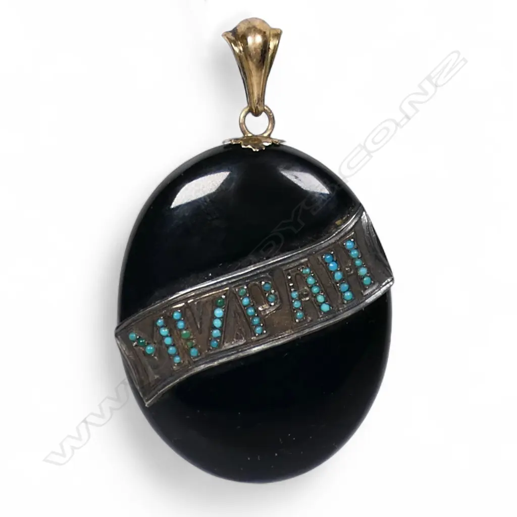 A Victorian black enamelled and gem set 'MIZPAH' large pendant, Image 1++