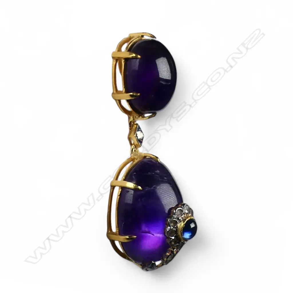 An antique style silver gilt amethyst sapphire and diamond pendant, Image 1++