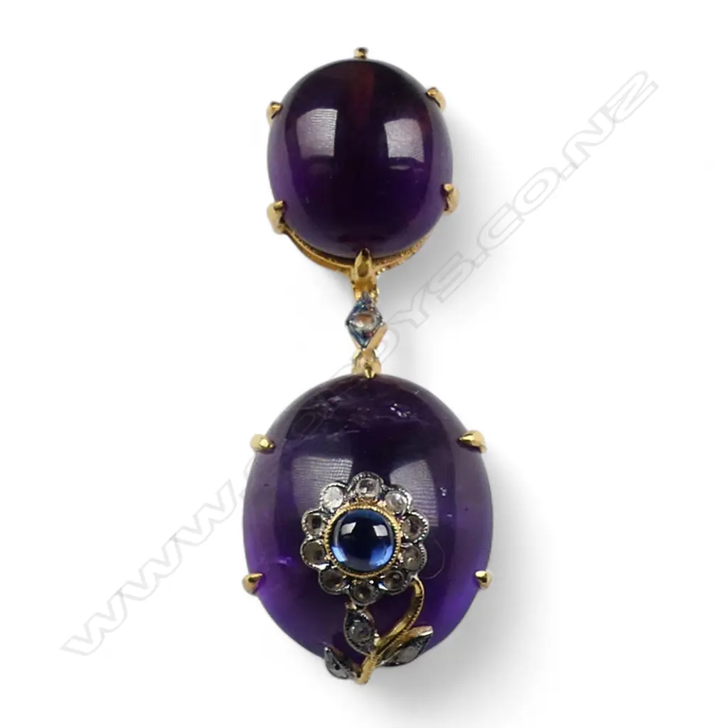 An antique style silver gilt amethyst sapphire and diamond pendant, Image 1++