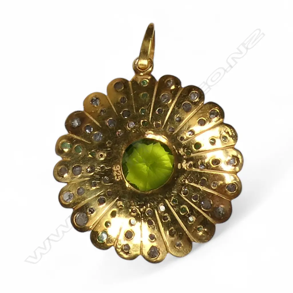 An antique style silver gilt diamond tsavorite and peridot pendant, Image 1++