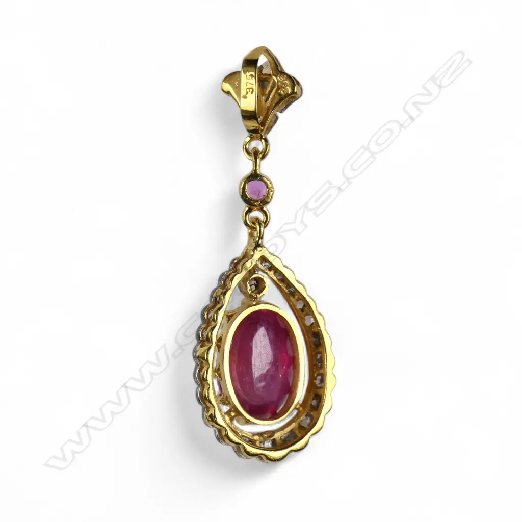 An antique style silver gilt belle epoque diamond and ruby pendant, Image 1++
