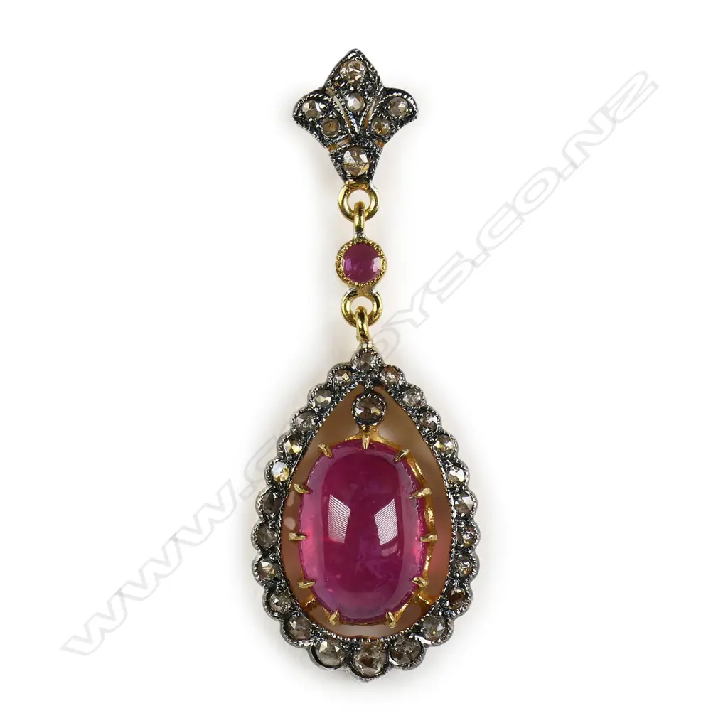 An antique style silver gilt belle epoque diamond and ruby pendant, Image 1++