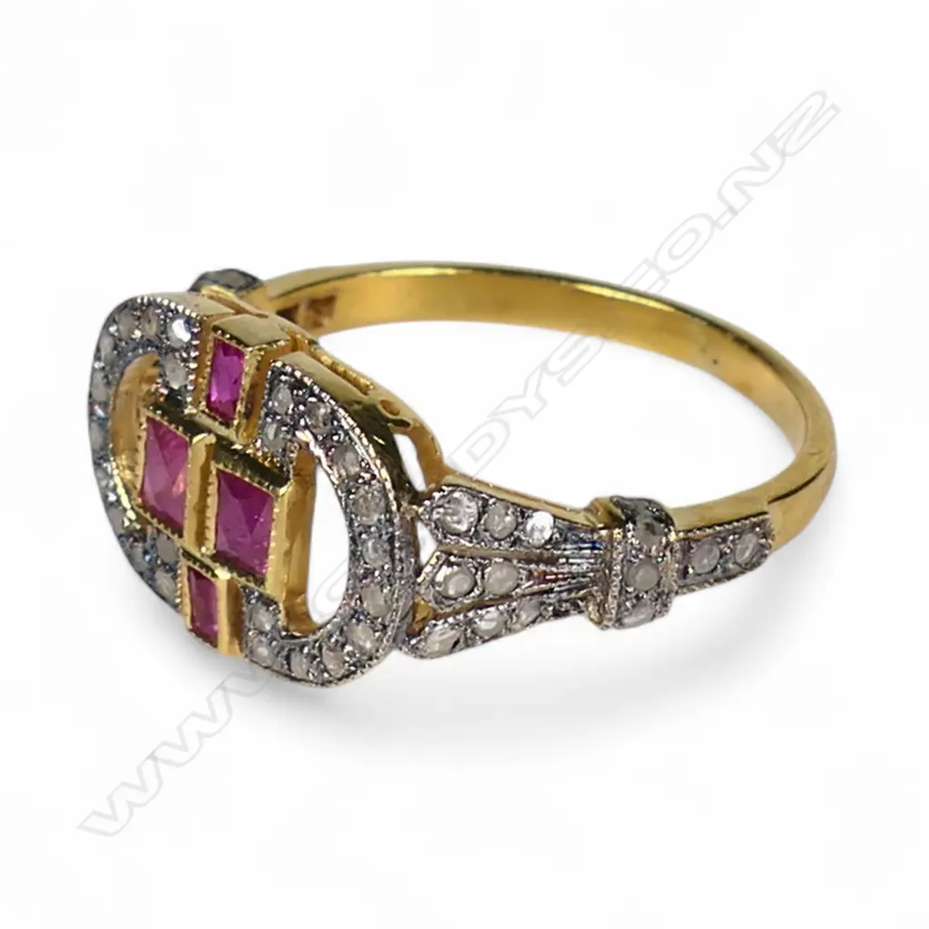 An antique style silver gilt ruby and diamond ring, Image 1++