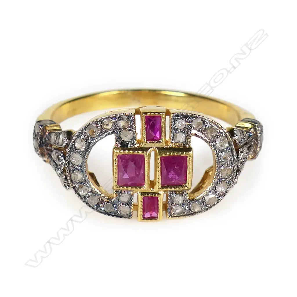 An antique style silver gilt ruby and diamond ring, Image 1++