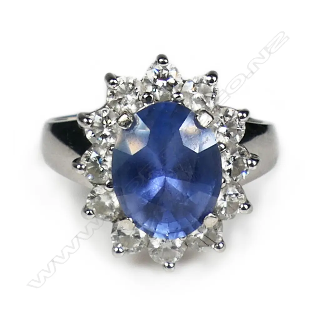 A 14ct white gold sapphire and diamond ring, Image 1++
