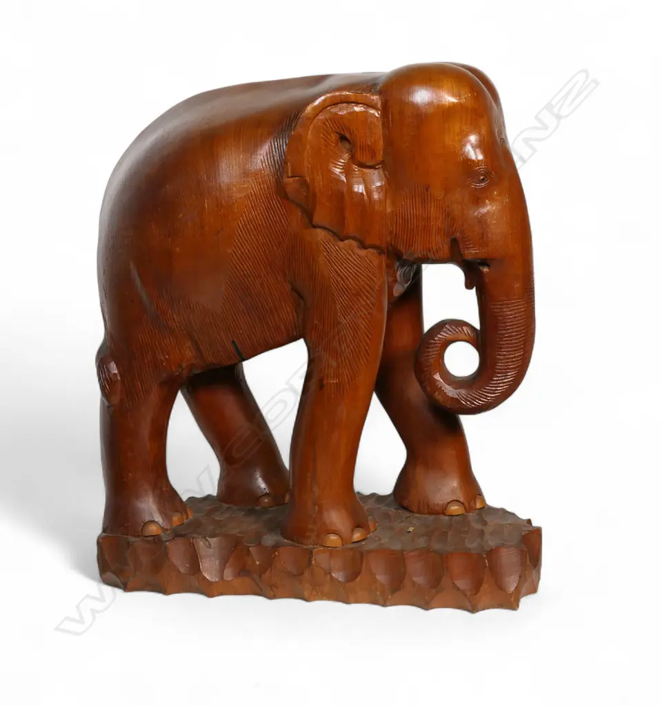 A rare large one piece carved teak Siamese elephant sculpture, Image 1++