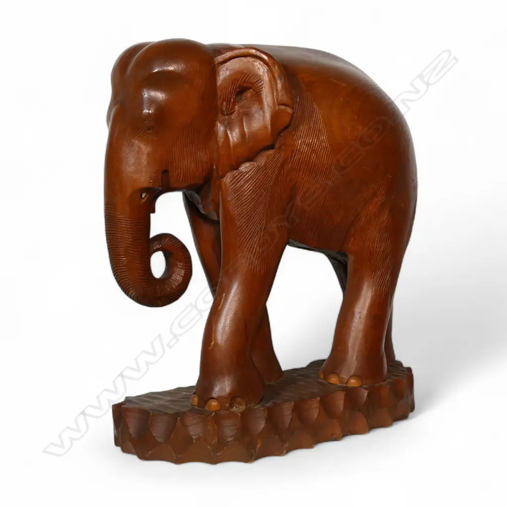 A rare large one piece carved teak Siamese elephant sculpture, Image 1++