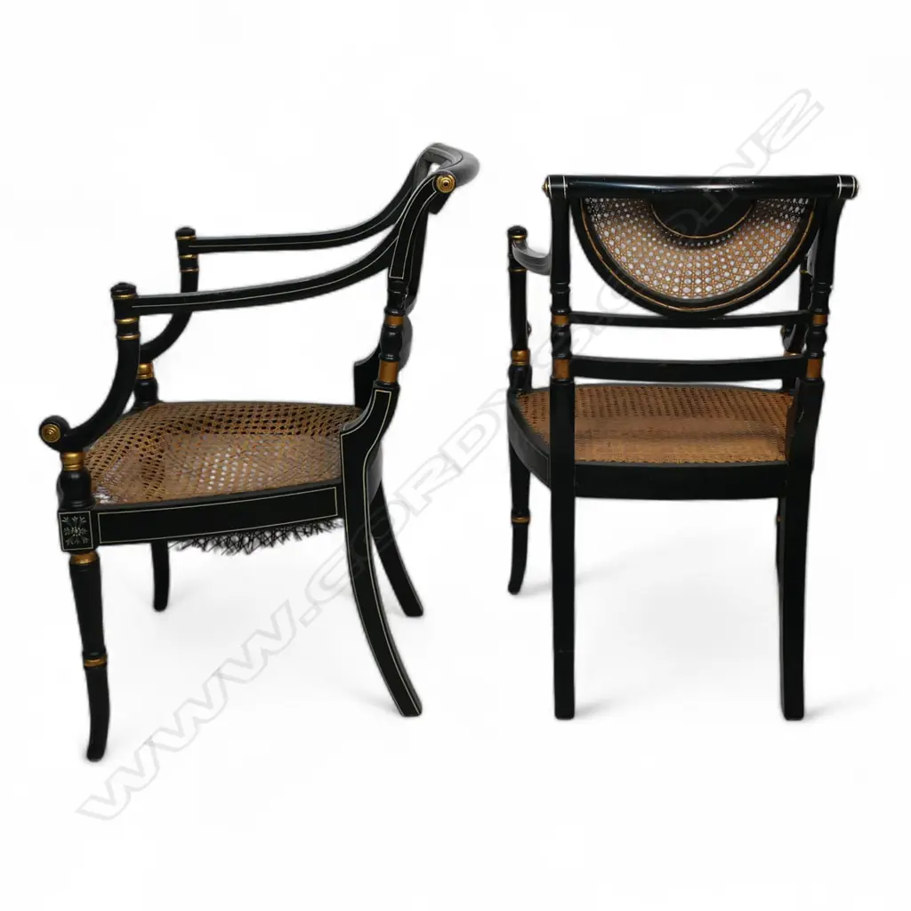 A pair of Regency style quality ebonised armchairs, Image 1++