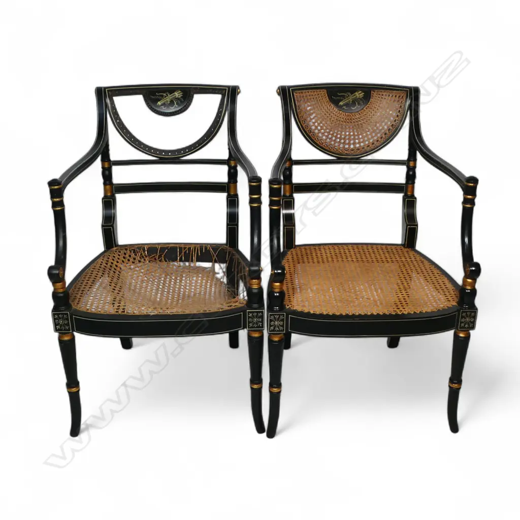 A pair of Regency style quality ebonised armchairs, Image 1++
