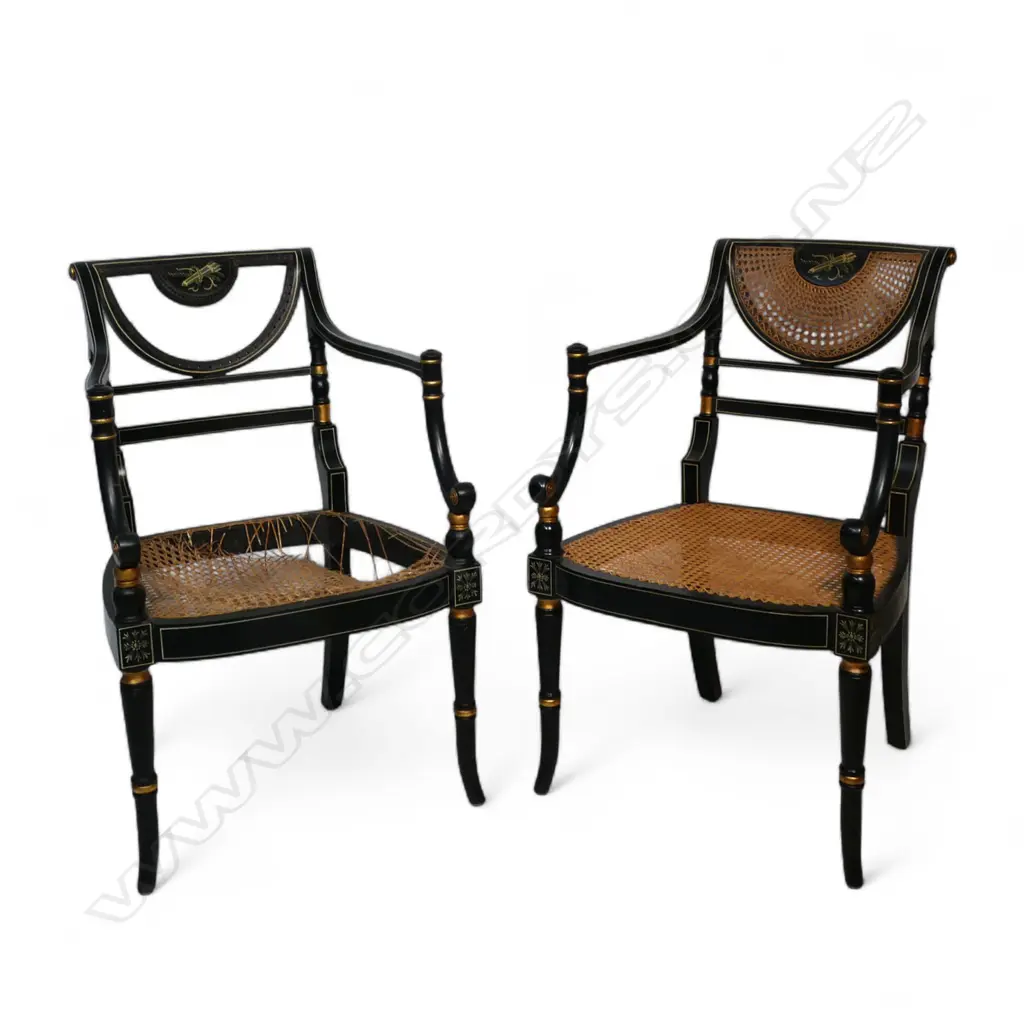 A pair of Regency style quality ebonised armchairs, Image 1++