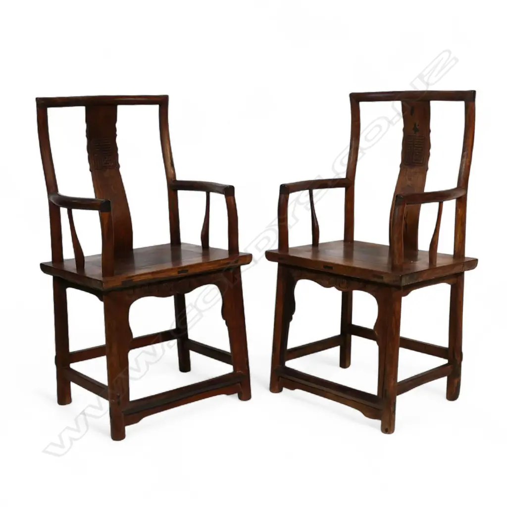 A Pair of old Chinese huanghuali official's arm chairs, Image 1++