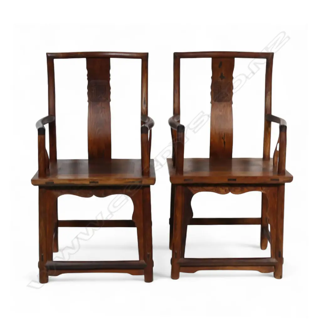 A Pair of old Chinese huanghuali official's arm chairs, Image 1++