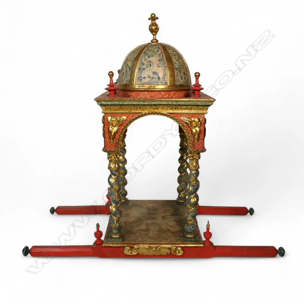 An uncommon 19thC European ornate religious processional baldachin, Image 1++