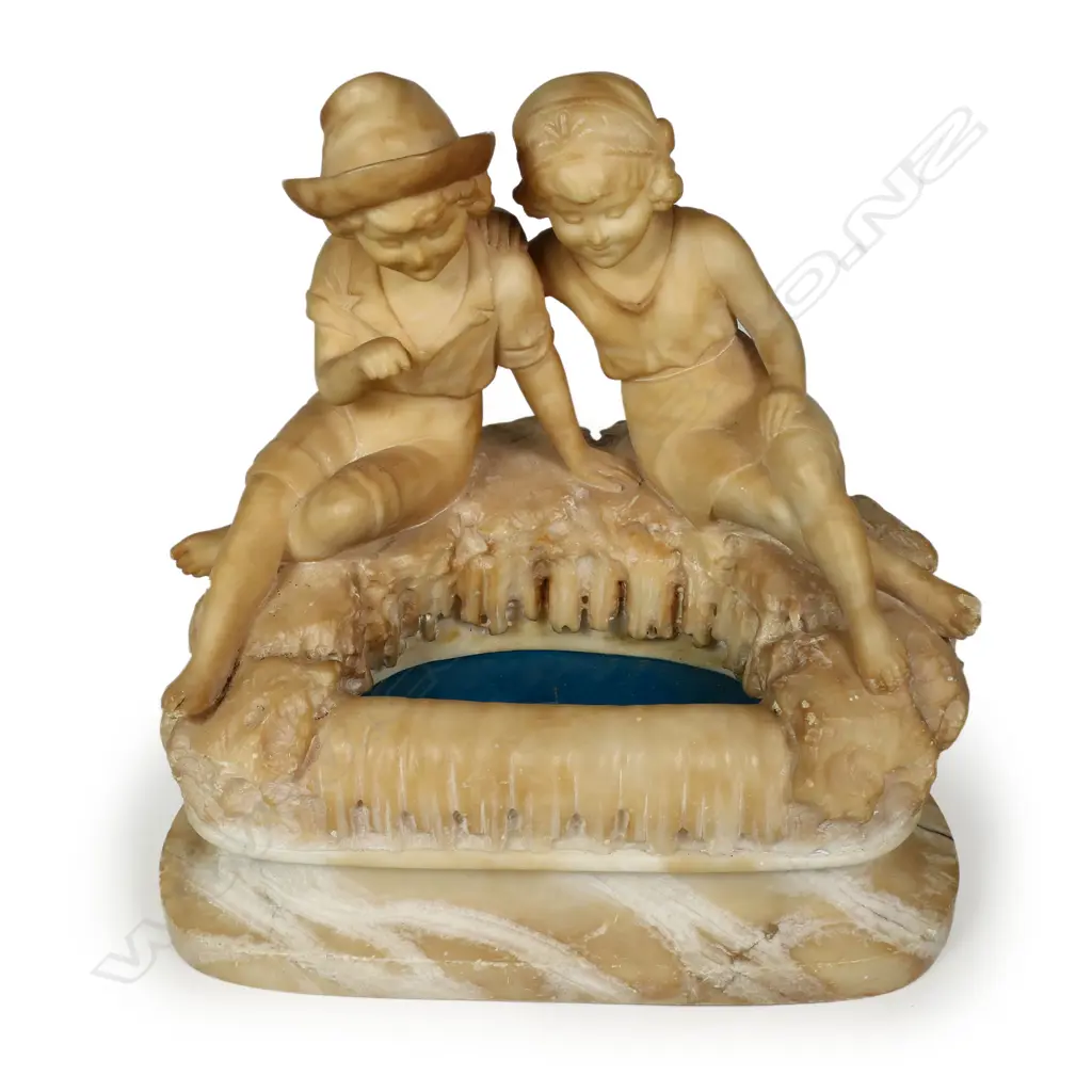 A c.1900 Italian carved pale alabaster sculptural lamp, Image 1++