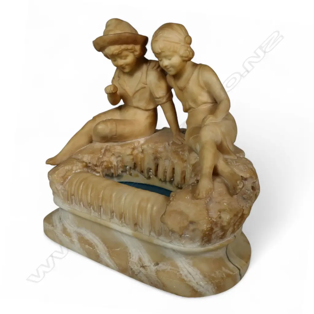 A c.1900 Italian carved pale alabaster sculptural lamp, Image 1++