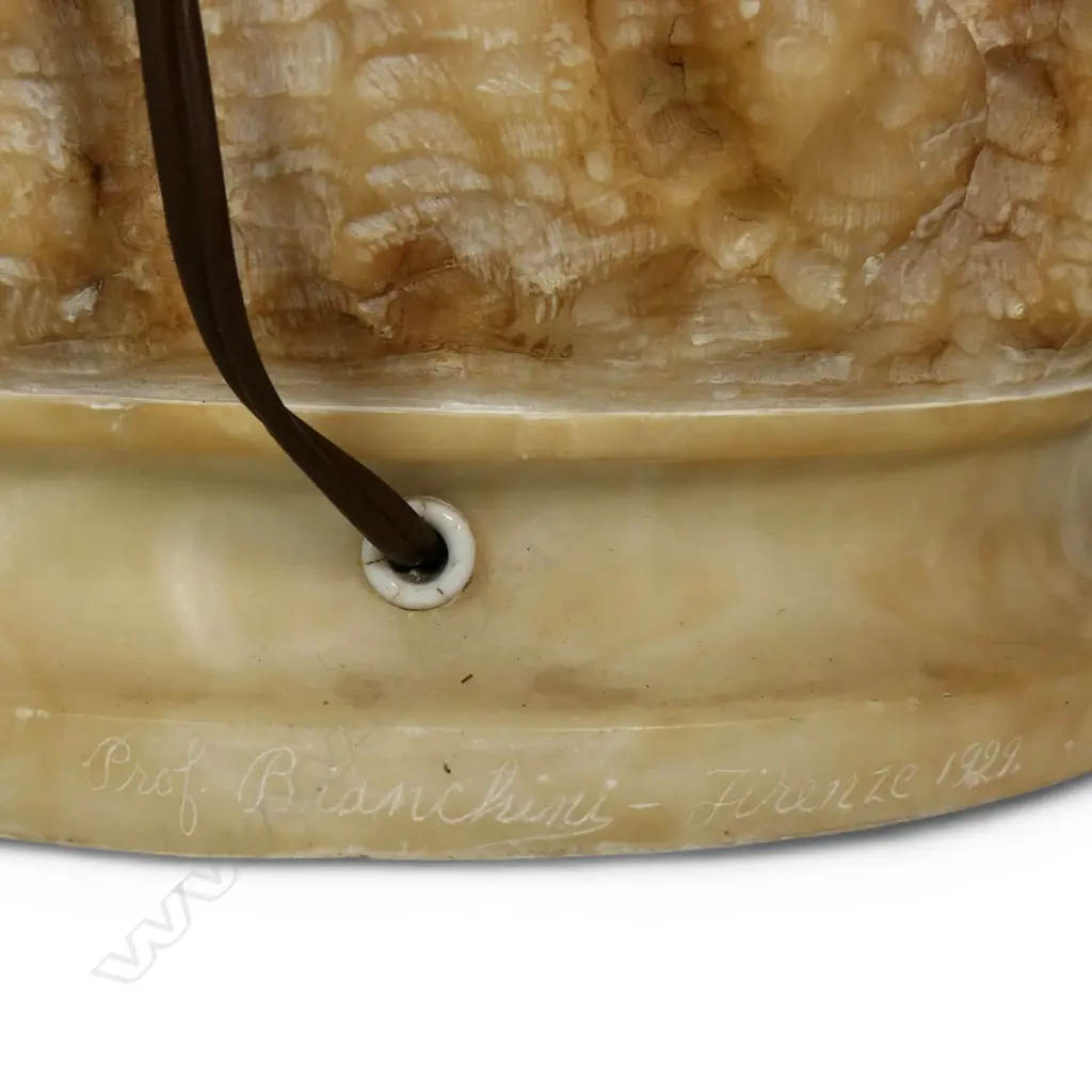 A c.1900 Italian carved pale alabaster sculptural lamp, Image 1++