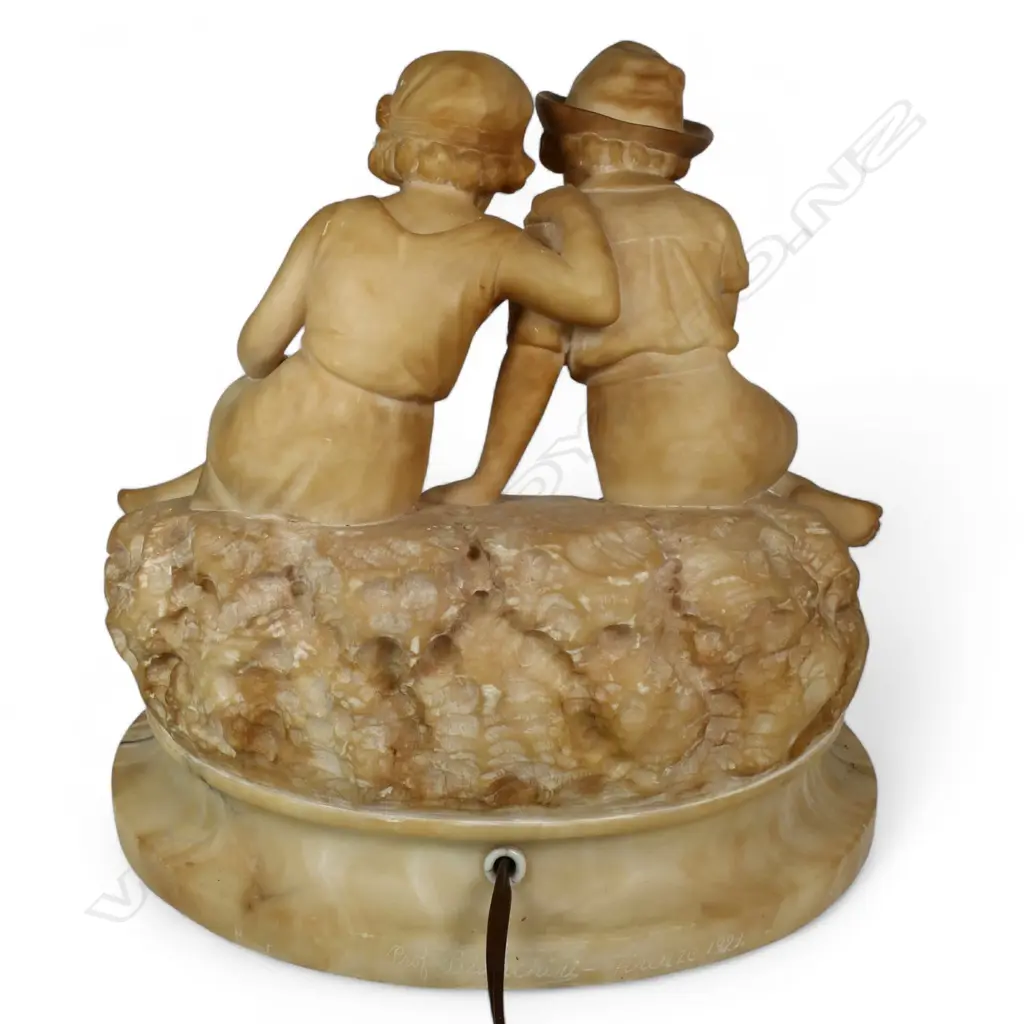 A c.1900 Italian carved pale alabaster sculptural lamp, Image 1++