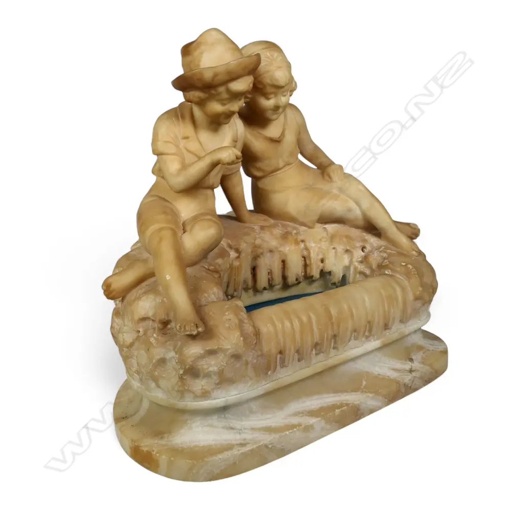 A c.1900 Italian carved pale alabaster sculptural lamp, Image 1++