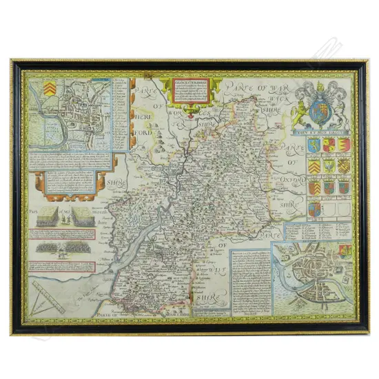 A scarce 17thC copperplate map of Gloucestershire