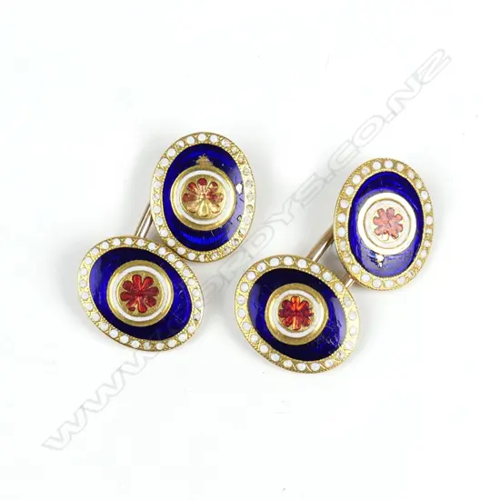 A pair of 9ct gold and enamel cufflinks