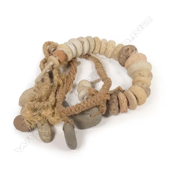 Three Malcolm Harrison woven fibre stone and pumice necklaces