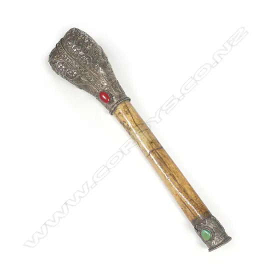 An old bone and silver Tibetan 'kangling' Buddhist trumpet