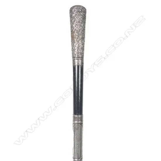 An early 20thC silver mounted ebony swagger stick