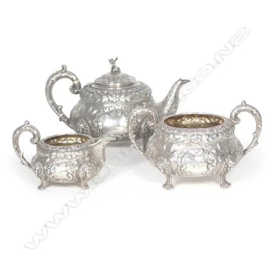 An early Victorian silver three piece tea set
