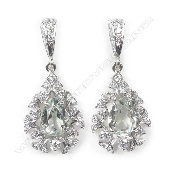 A pair of 18ct white gold diamond and green quartz earrings