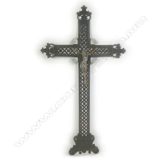 A vintage French cast iron crucifix